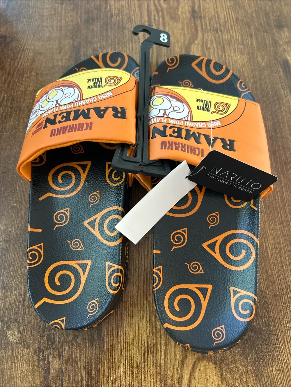 Size 8 Naruto Shippuden Orange & Black Slide Sandals